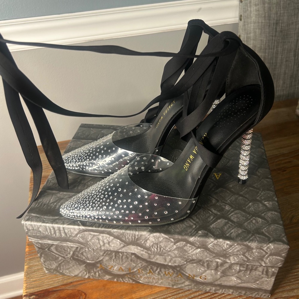Azalea Wang Stiletto Heels Rhinestone Pumps Ankle Wrap Pointed Toe‎ 8.5 - Picture 4 of 9
